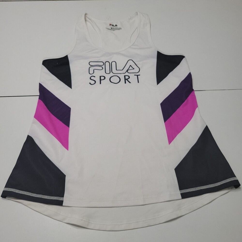 Filas Women Medium Tank Top White Scoop High Low Hem Color Block Comfort Stretch